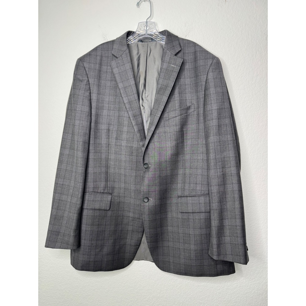Pronto Uomo Platinum Mens 44 Long Grey Plaid Wool Blend Blazer Sport Coat Jacket